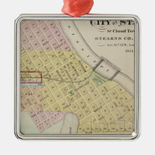 Map of the City of St. Cloud, Minnesota Metal Tree Decoration