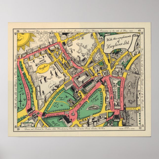 Map of the Coronation Route, London, England Poster (Front)