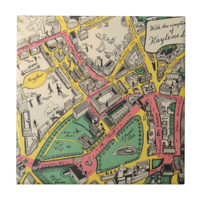 Map of the Coronation Route, London, England Tile (Front)