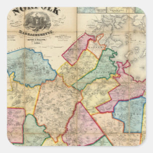 Map of the County of Norfolk, Massachusetts Square Sticker