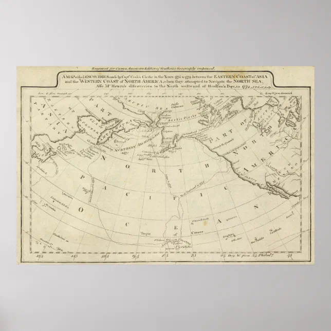 Clerke Rocks Map Map of the Discoveries made by Cook and Clerke 2 Poster | Zazzle