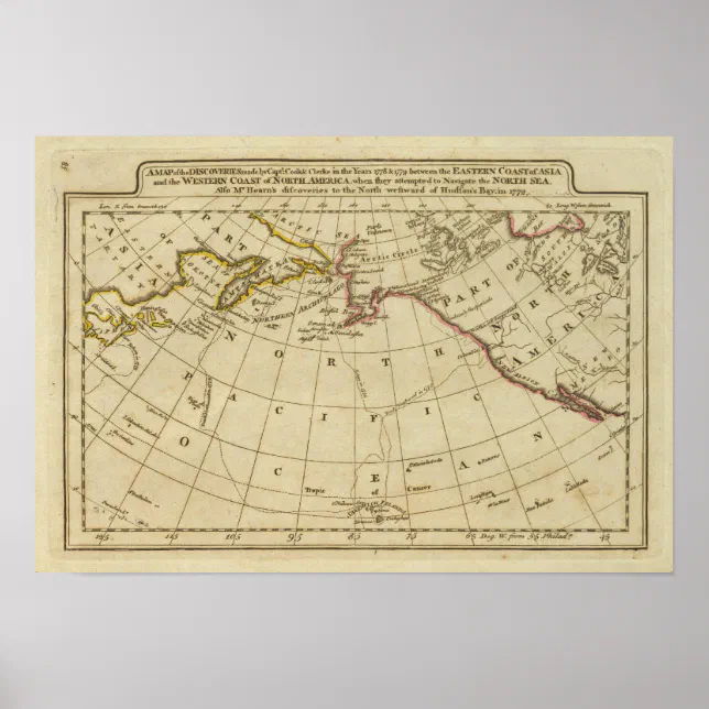 Clerke Rocks Map Map of the Discoveries made by Cook and Clerke Poster | Zazzle