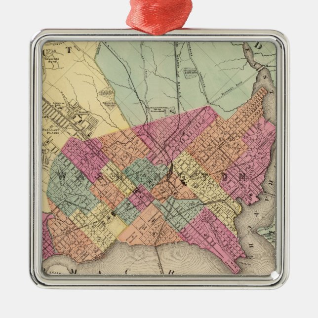 Map of the District of Columbia, Washington Metal Tree Decoration (Front)
