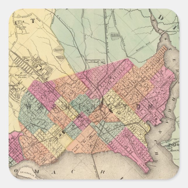 Map of the District of Columbia, Washington Square Sticker