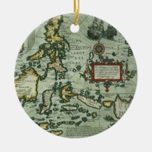 Map of the East Indies, pub. 1635 in Amsterdam (ha Ceramic Tree Decoration