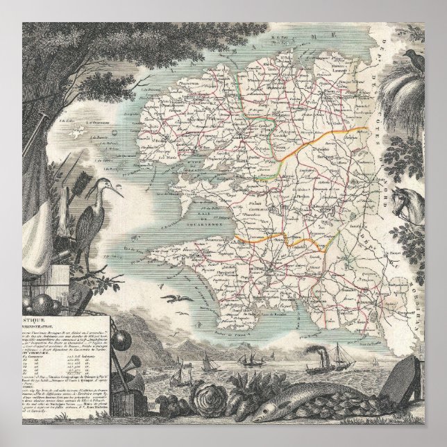 Map of the French Department of Finistere Poster (Front)