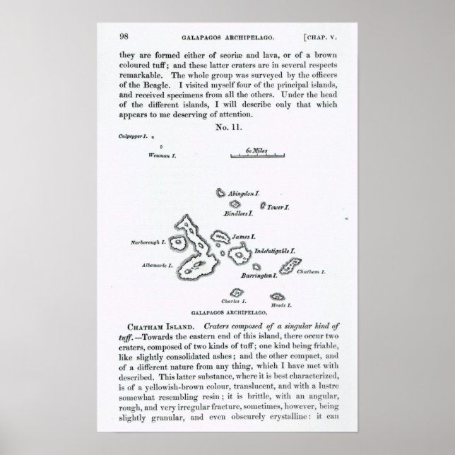Map of the Galapagos Archipelago, 1844 Poster (Front)