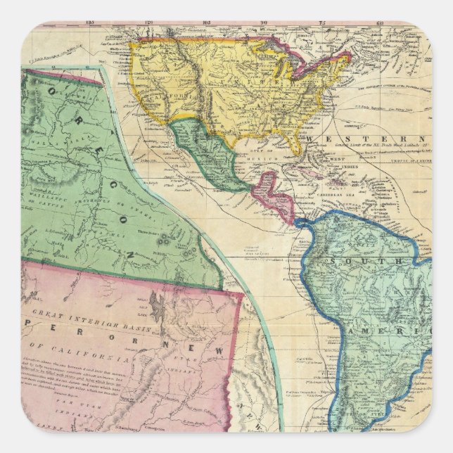 Map of the Gold Regions of California Square Sticker (Front)