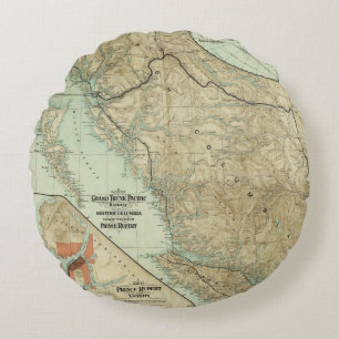 Map Of The Grand Trunk Pacific Railway Round Cushion