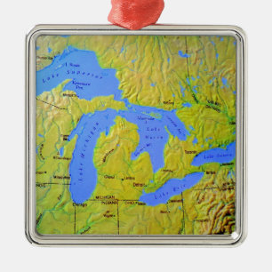 Map of The Great Lakes Design Metal Tree Decoration