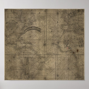 Map of the Gulf Stream and Antlantic Ocean 1768 Poster