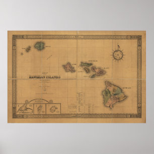 Map of the Hawaiian Islands (1876) Poster