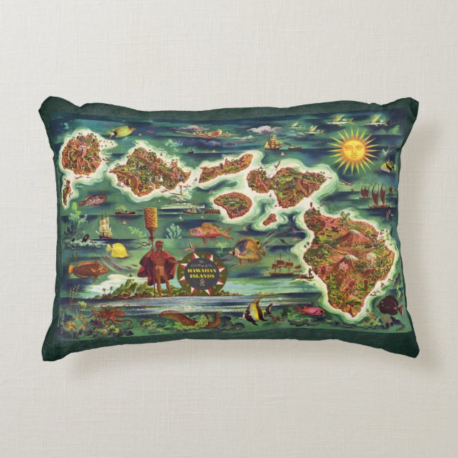Map of the Hawaiian Islands 1950 Decorative Cushion (Front)