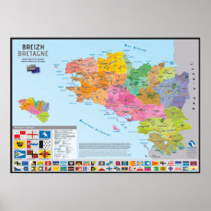 Map of the historical countries of Brittany Poster
