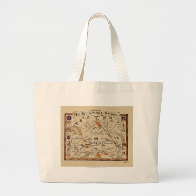 Map of the History and Romance of Wyoming Large Tote Bag (Front)