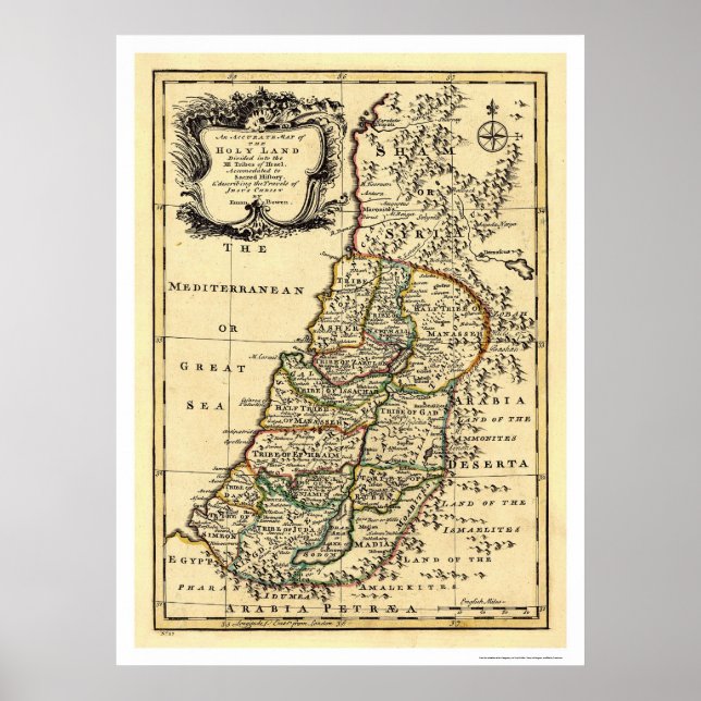 Map of the Holy Land of Israel by Bowen 1752 Poster (Front)