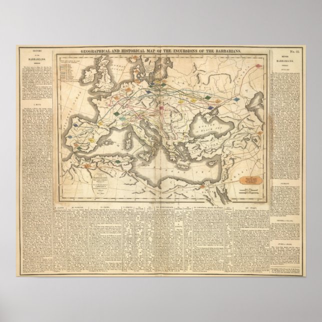 Map of the Incursions of the Barbarians Poster (Front)