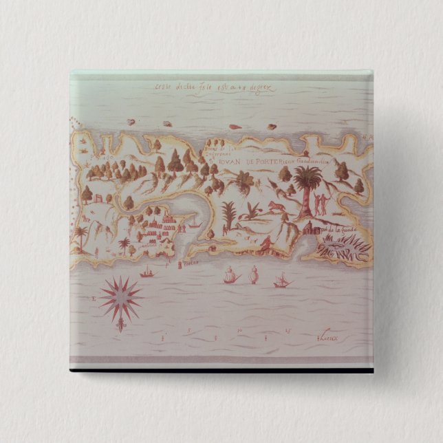 Map of the island of Puerto Rico, 1599 15 Cm Square Badge (Front)