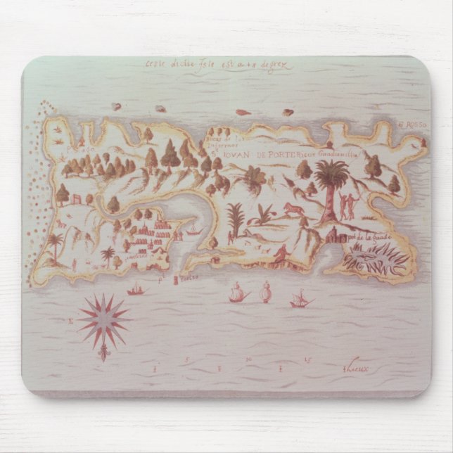 Map of the island of Puerto Rico, 1599 Mouse Mat (Front)