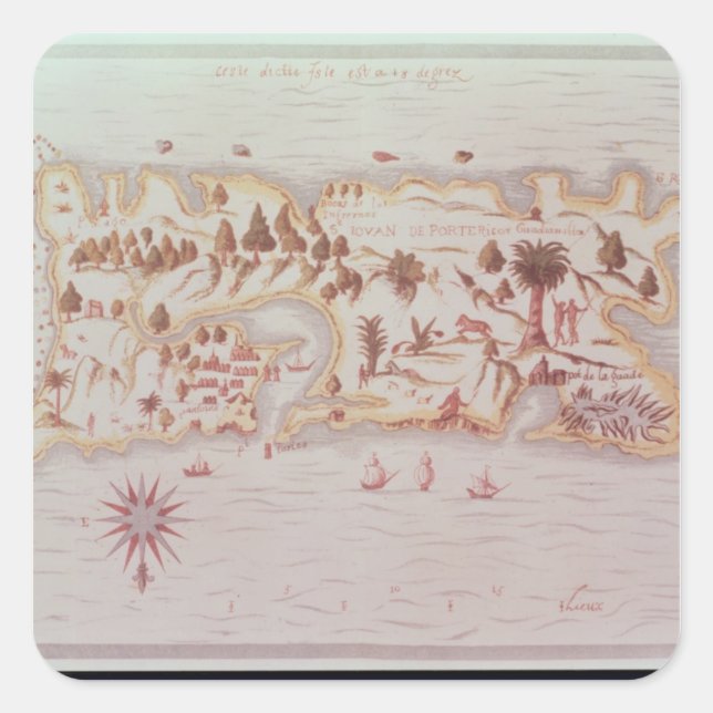 Map of the island of Puerto Rico, 1599 Square Sticker (Front)