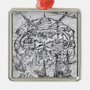 Map of the Island of Utopia, Book frontispiece Metal Tree Decoration
