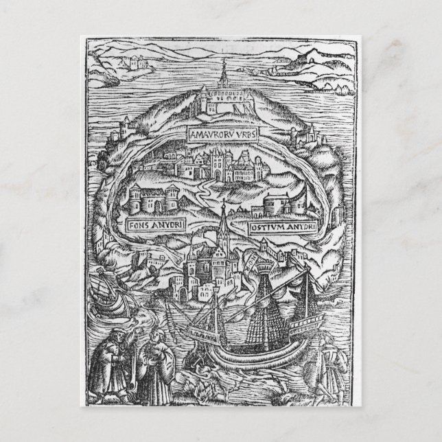 Map of the Island of Utopia, Book frontispiece Postcard (Front)
