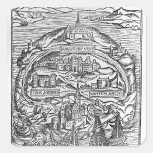 Map of the Island of Utopia, Book frontispiece Square Sticker