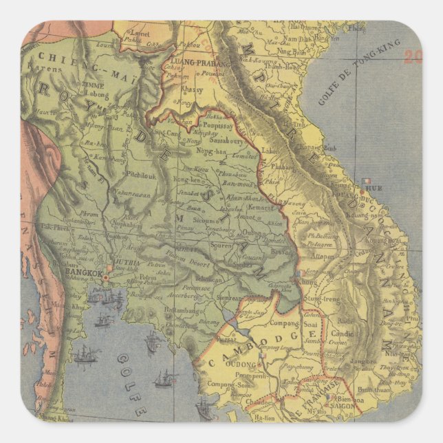 Map of the Kingdom of Siam Square Sticker (Front)