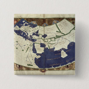 Map of the known world, from 'Geographia' 15 Cm Square Badge