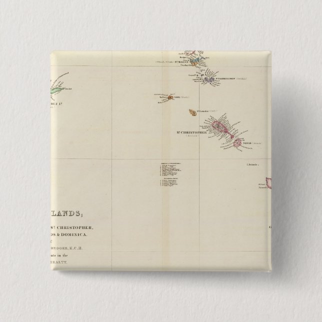 Map of The Leeward Islands 15 Cm Square Badge (Front)