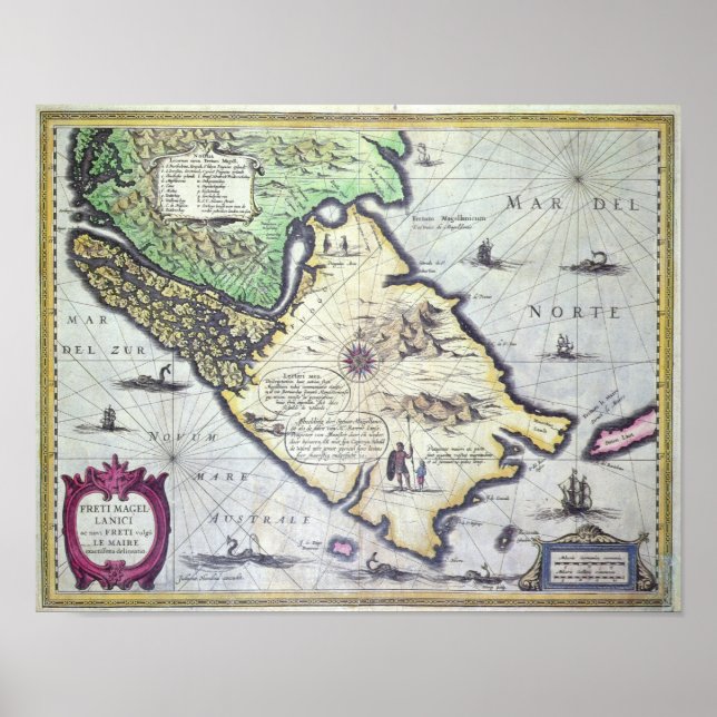 Map of the Magellan Straits, Patagonia Poster (Front)
