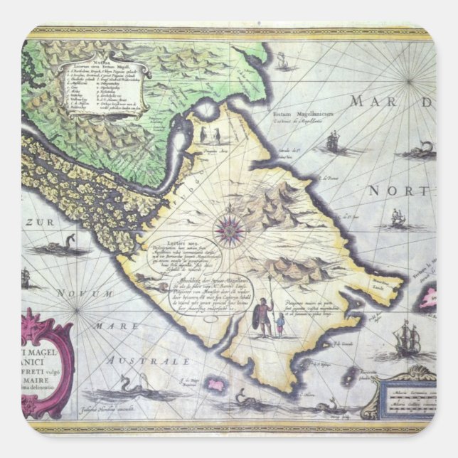 Map of the Magellan Straits, Patagonia Square Sticker (Front)