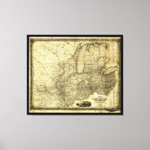Map of the Midwest United States (c 1840) Canvas Print
