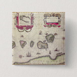Map of The Moluccan Island, engraved 15 Cm Square Badge
