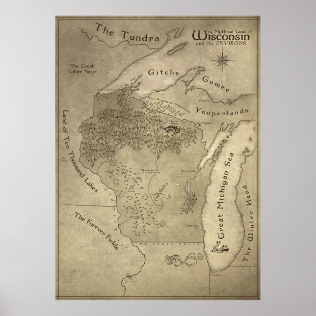 Map of the Mythical Land of Wisconsin Poster (Front)