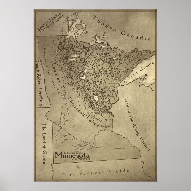 Map of the Mythical Lands of Minnesota Poster (Front)