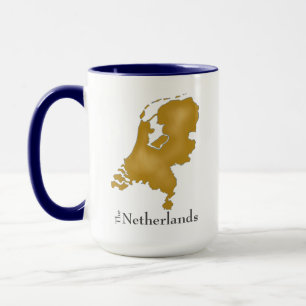 Map of the Netherlands in Gold with Black Text Mug