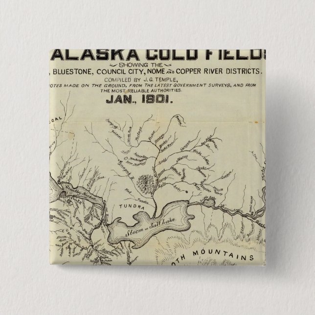 Map Of The New Alaska Gold Fields 15 Cm Square Badge (Front)