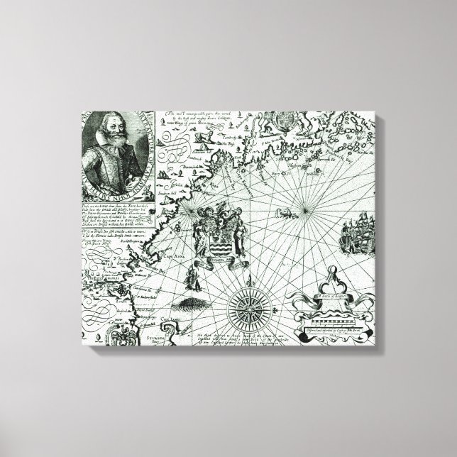 Map of the New England coastline Canvas Print (Front)