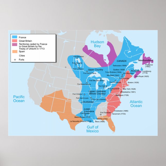 Map of the New-France in 1750 Poster (Front)