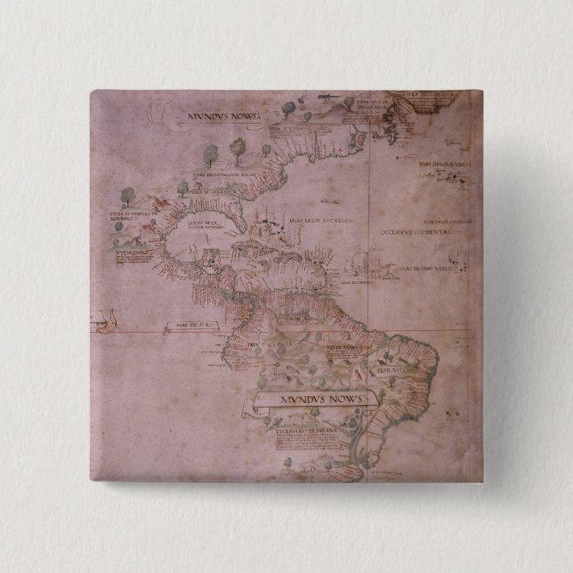 Map of the New World, c.1532 15 Cm Square Badge (Front)