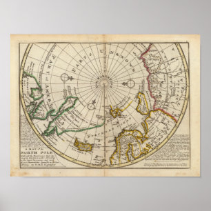 Map of the North Pole and territories near it Poster