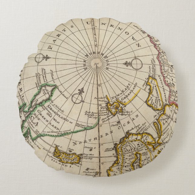 Map of the North Pole and territories near it Round Cushion (Front)