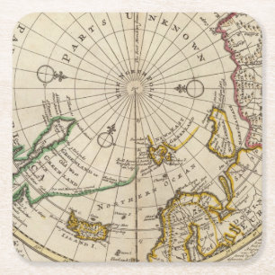 Map of the North Pole and territories near it Square Paper Coaster
