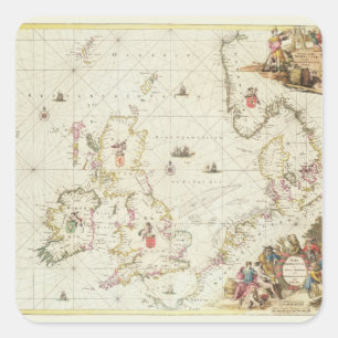 Map of the North Sea, c.1675 Square Sticker