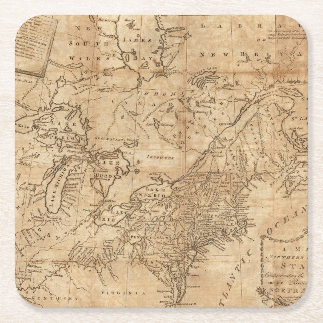 Map of the Northern and Middle States 2 Square Paper Coaster (Front)