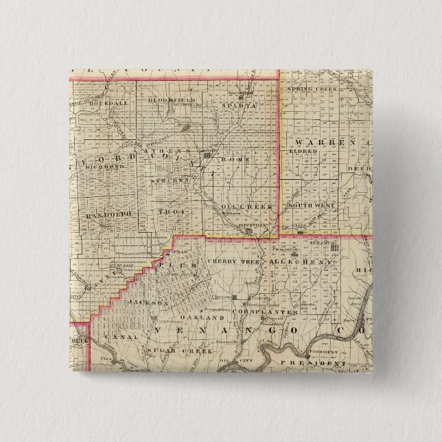 Map of the Oil Region of Pennsylvania 15 Cm Square Badge (Front)