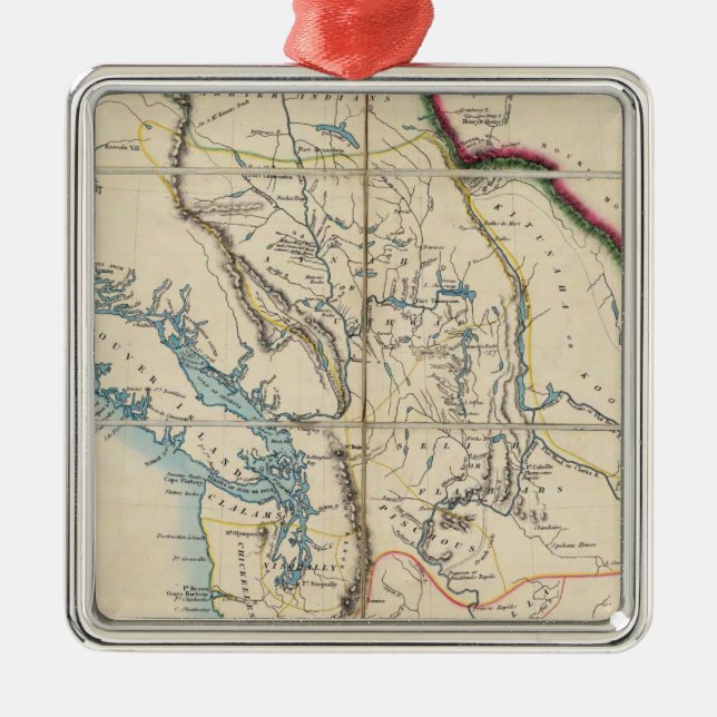 Map of the Oregon Territory 2 Metal Tree Decoration (Front)