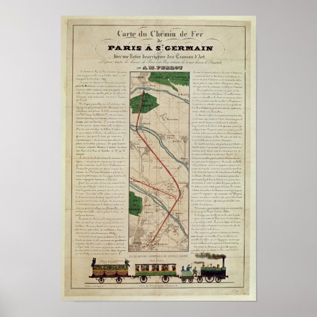 Map of the Paris to St. Germain Railway, by Poster (Front)