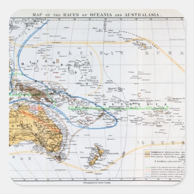 Map of the races of Oceania and Australasia Square Sticker (Front)